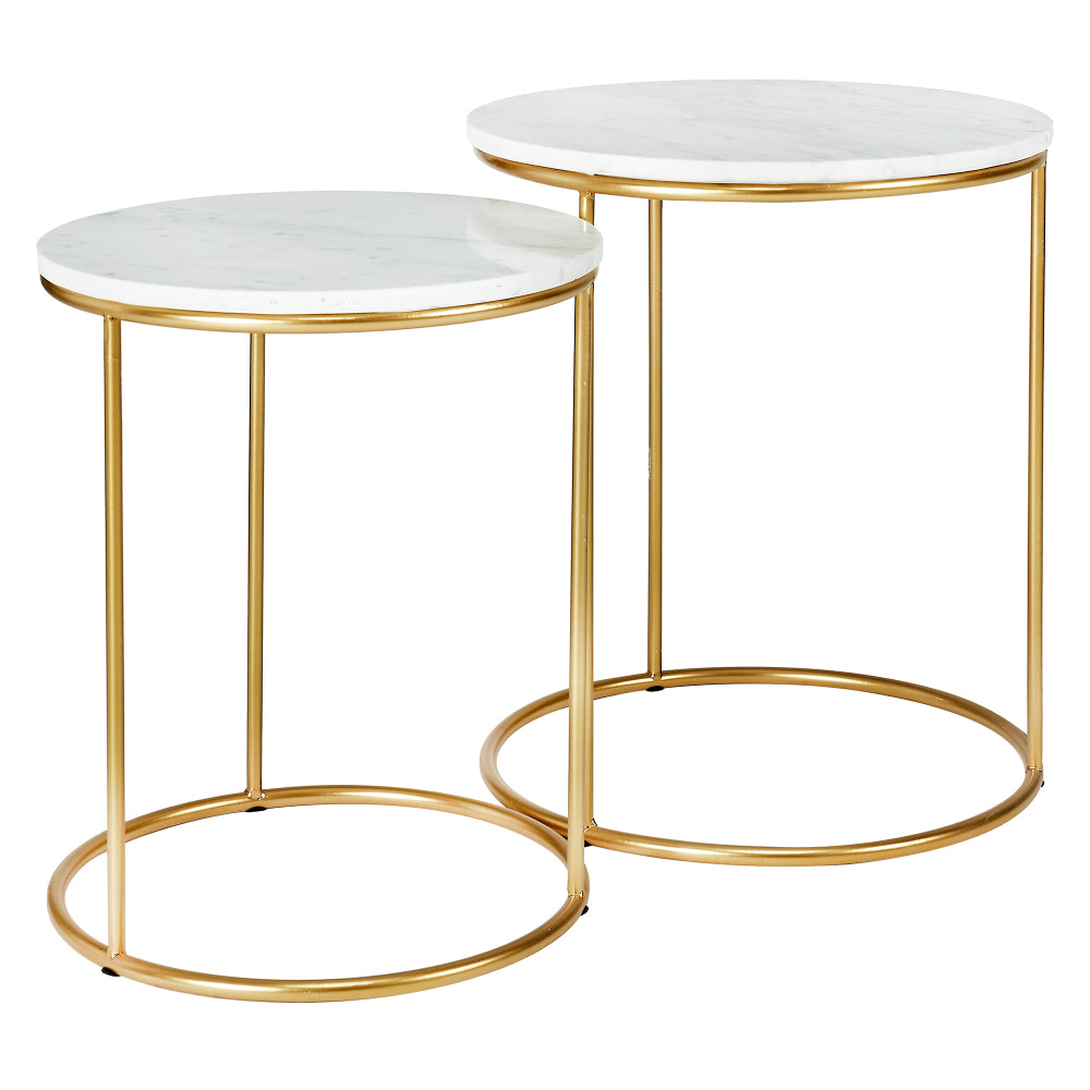 Milly White Marble and Gold Metal 2 End Table