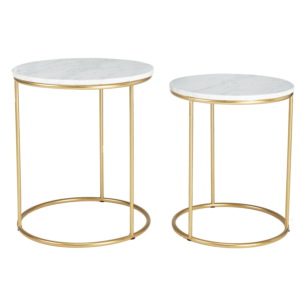 Milly White Marble and Gold Metal 2 End Table
