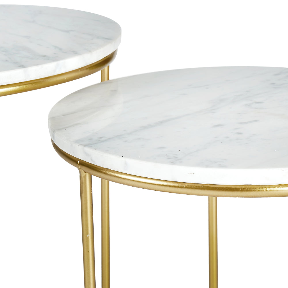 Milly White Marble and Gold Metal 2 End Table