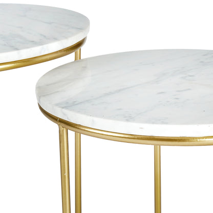 Milly White Marble and Gold Metal 2 End Table