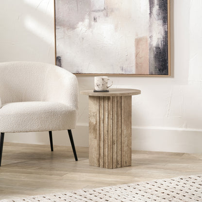Elkton Wood Veneer Groove Detail Side Table