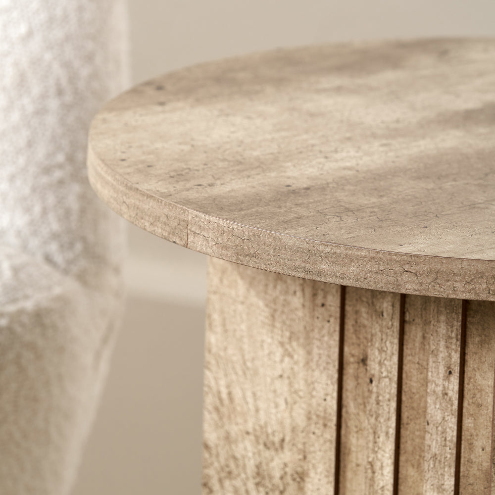 Elkton Wood Veneer Groove Detail Side Table