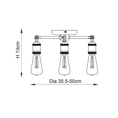 Hal 3 Light Semi Flush Copper