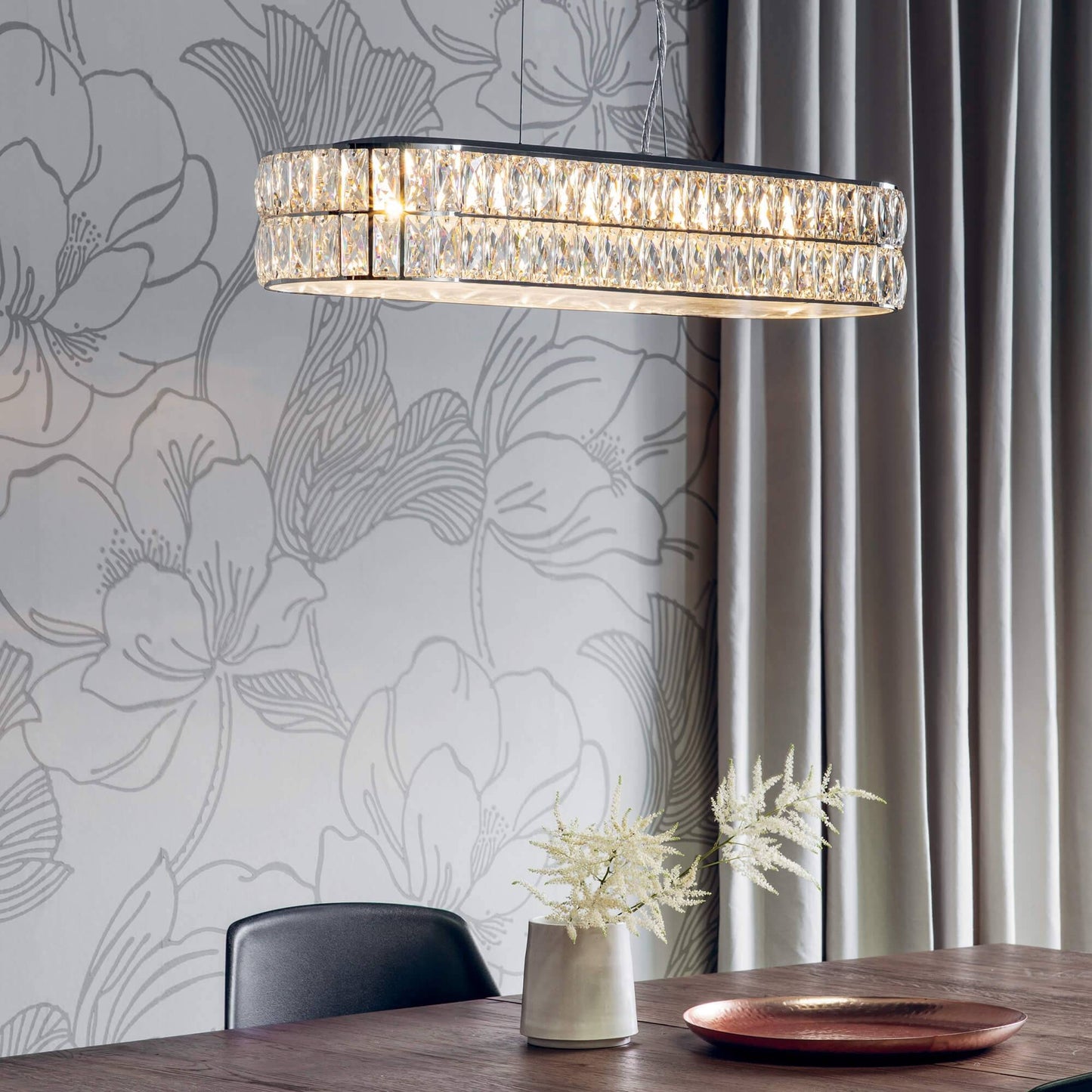 Verina Polished Chrome & Crystal LED Linear Pendant