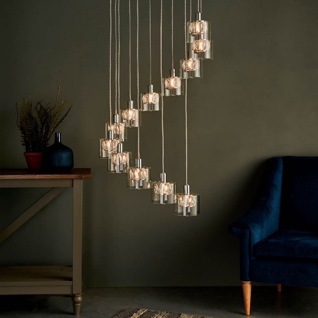Verina 12-Light Chrome and Crystal Cluster Pendant Ceiling Light