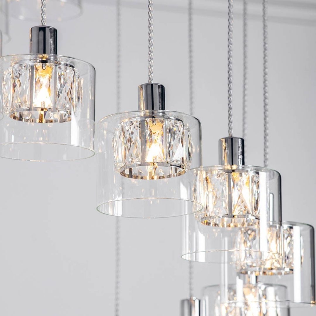 Verina 12-Light Chrome and Crystal Cluster Pendant Ceiling Light