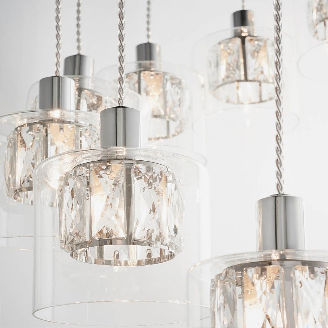 Verina 12-Light Chrome and Crystal Cluster Pendant Ceiling Light