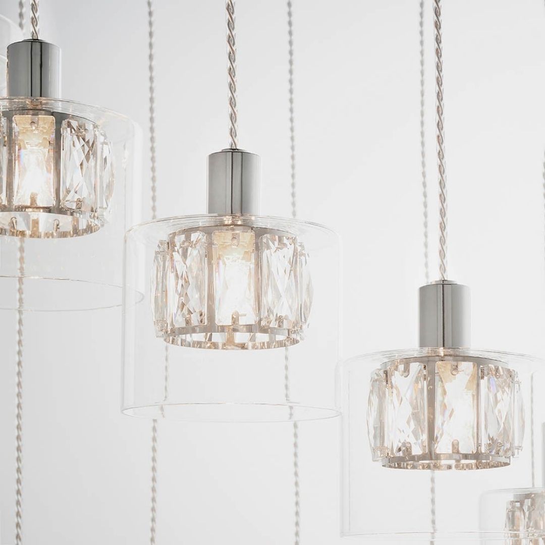 Verina 12-Light Chrome and Crystal Cluster Pendant Ceiling Light