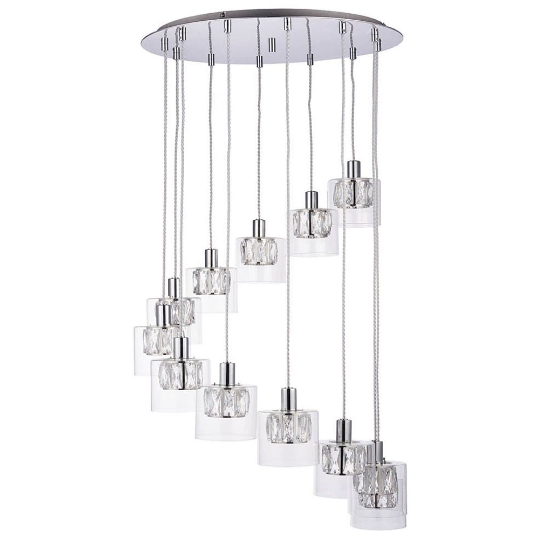 Verina 12-Light Chrome and Crystal Cluster Pendant Ceiling Light