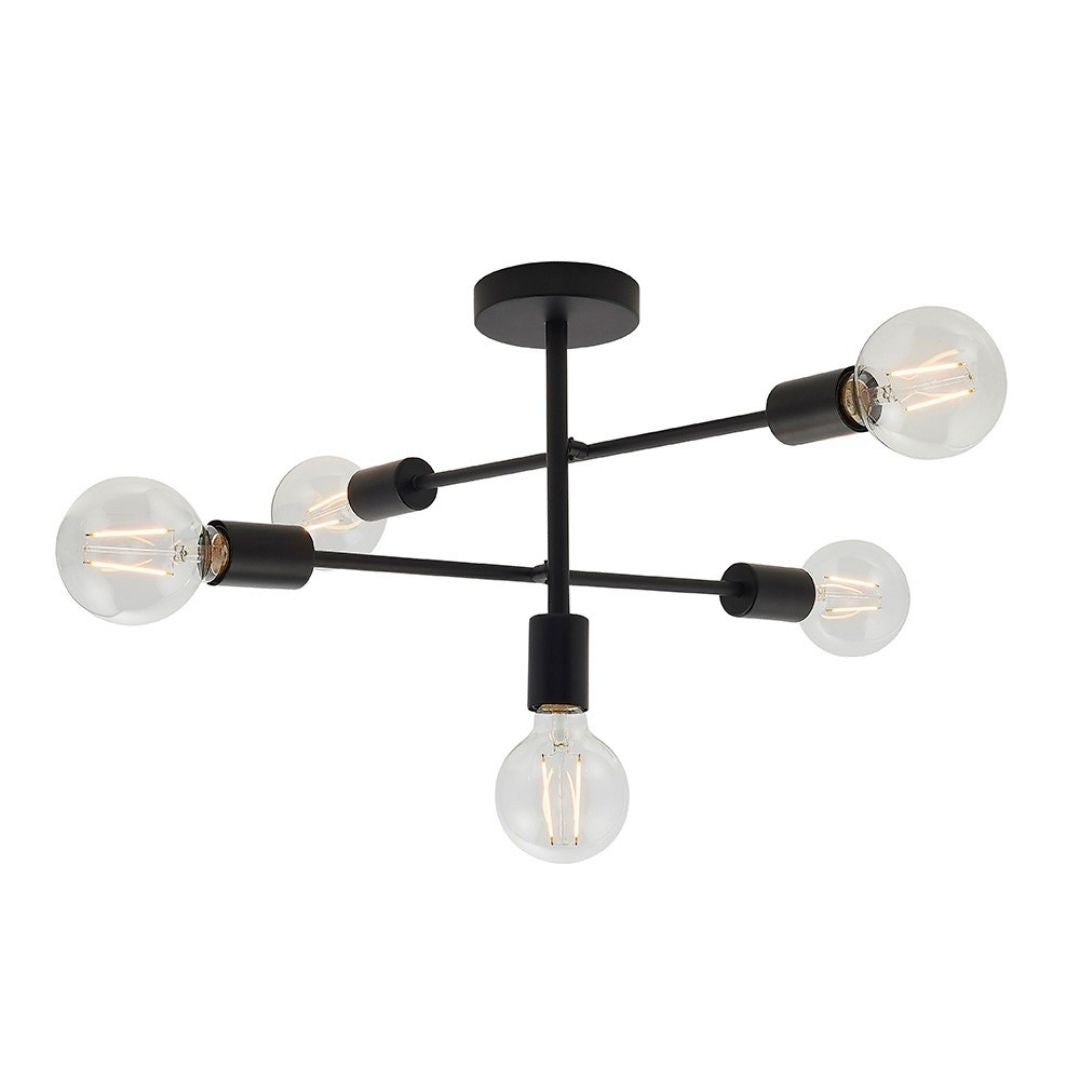 Studio 5 Light Semi Flush Black Ceiling Light