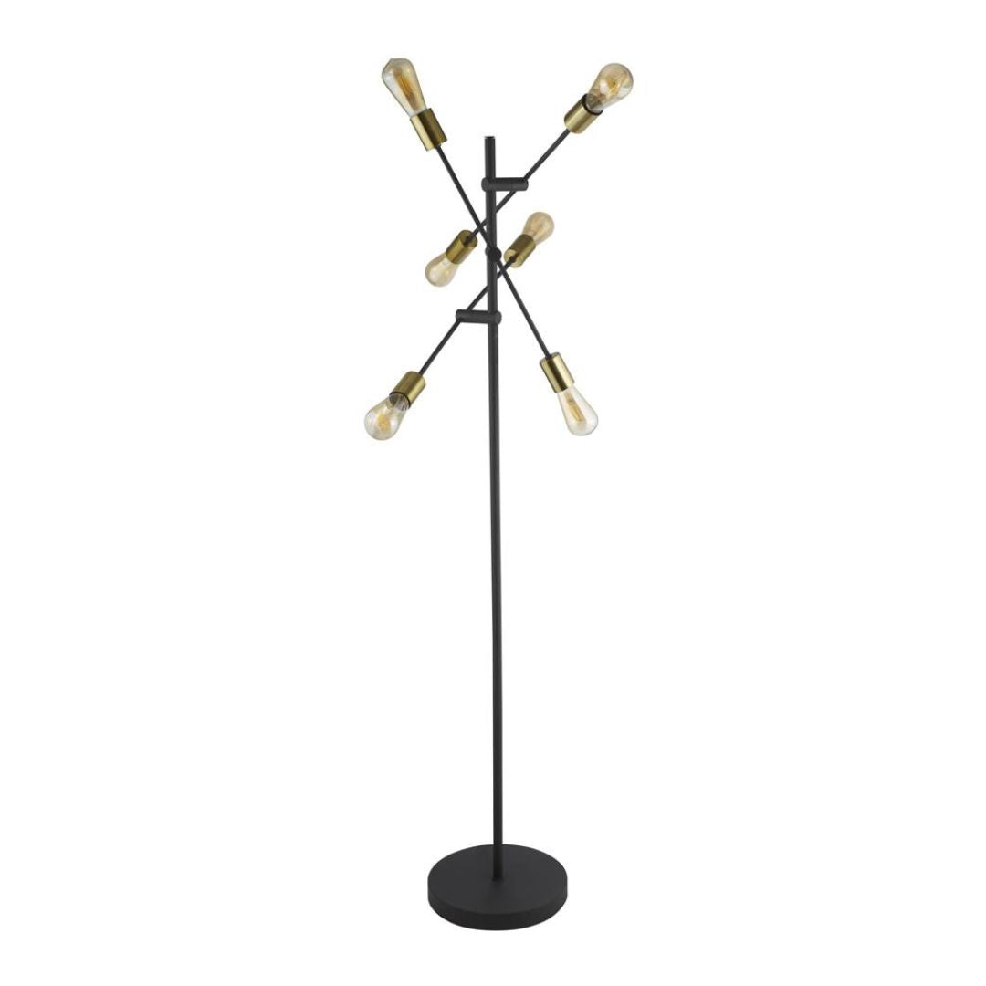 Armstrong  6 Light Black & Satin Brass Metal Floor Lamp