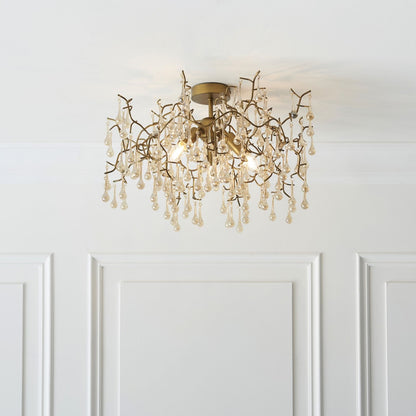 Nightingale 3 Light Gold & Glass Semi Flush Ceiling Light