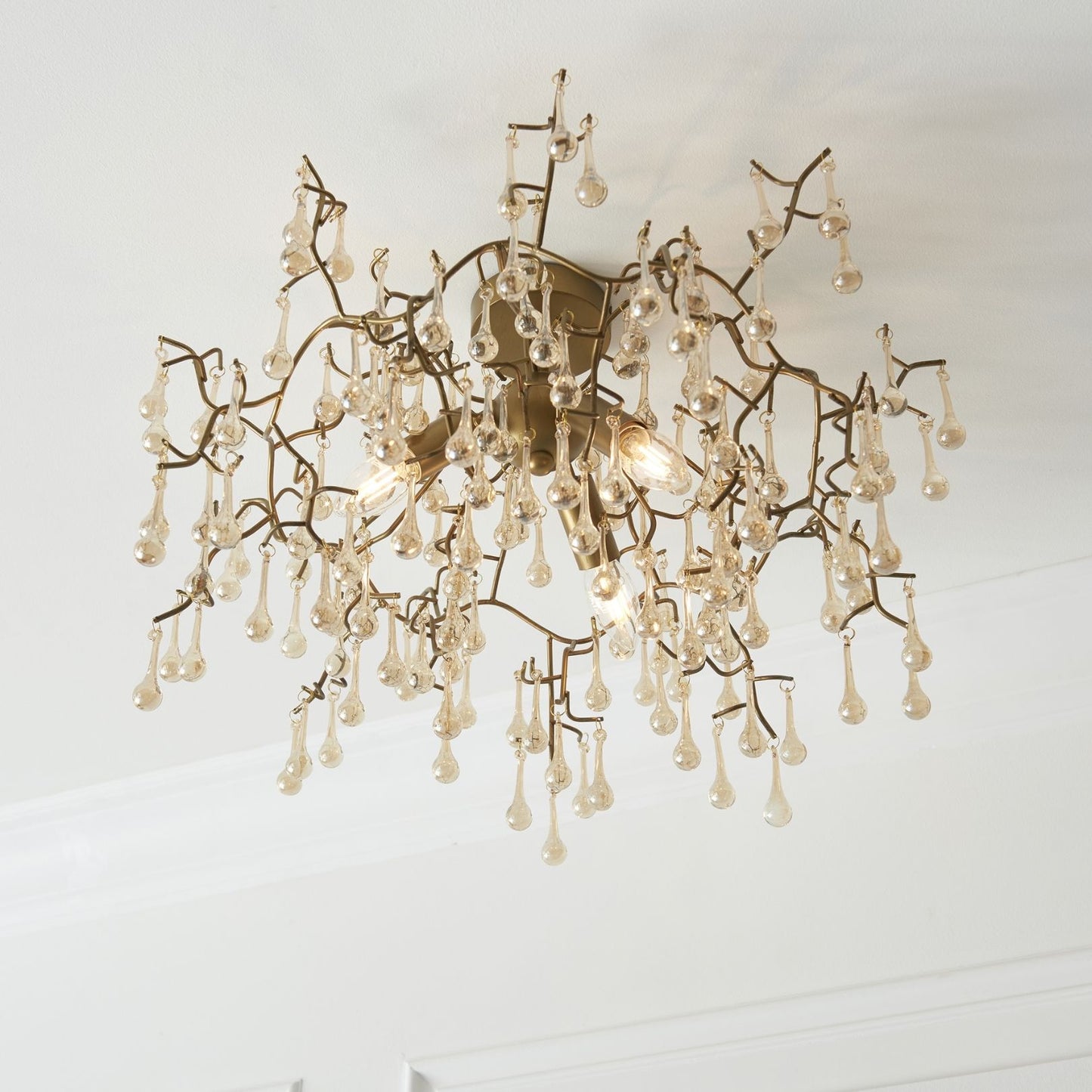 Nightingale 3 Light Gold & Glass Semi Flush Ceiling Light