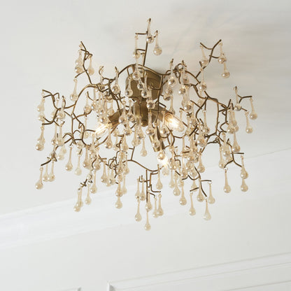 Nightingale 3 Light Gold & Glass Semi Flush Ceiling Light
