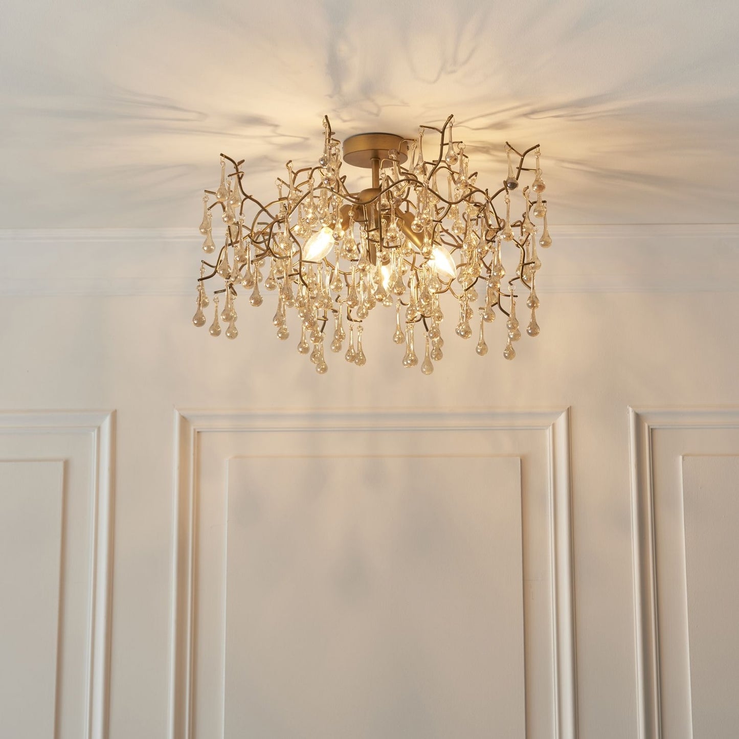 Nightingale 3 Light Gold & Glass Semi Flush Ceiling Light