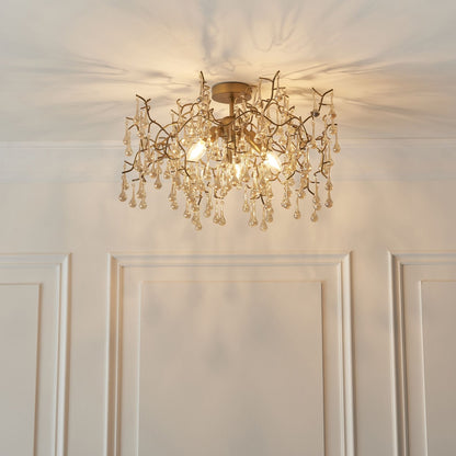 Nightingale 3 Light Gold & Glass Semi Flush Ceiling Light