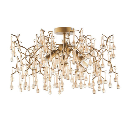 Nightingale 3 Light Gold & Glass Semi Flush Ceiling Light
