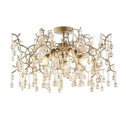 Nightingale 3 Light Gold & Glass Semi Flush Ceiling Light
