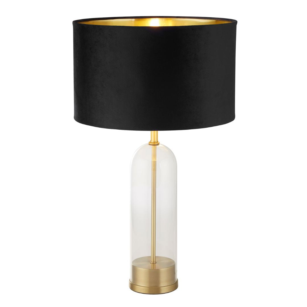 Oxford Brass & Glass Table Lamp with Black Velvet Shade