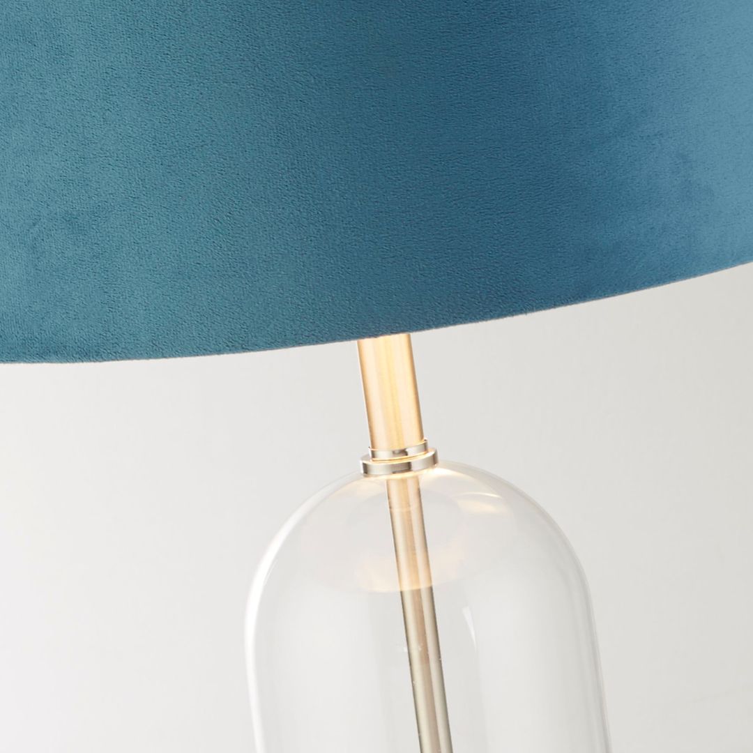 Oxford Nickel & Glass Table Lamp with Teal Velvet Shade