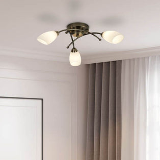 Opera 3 Light Antique Brass & Opal Glass Flush Ceiling Light