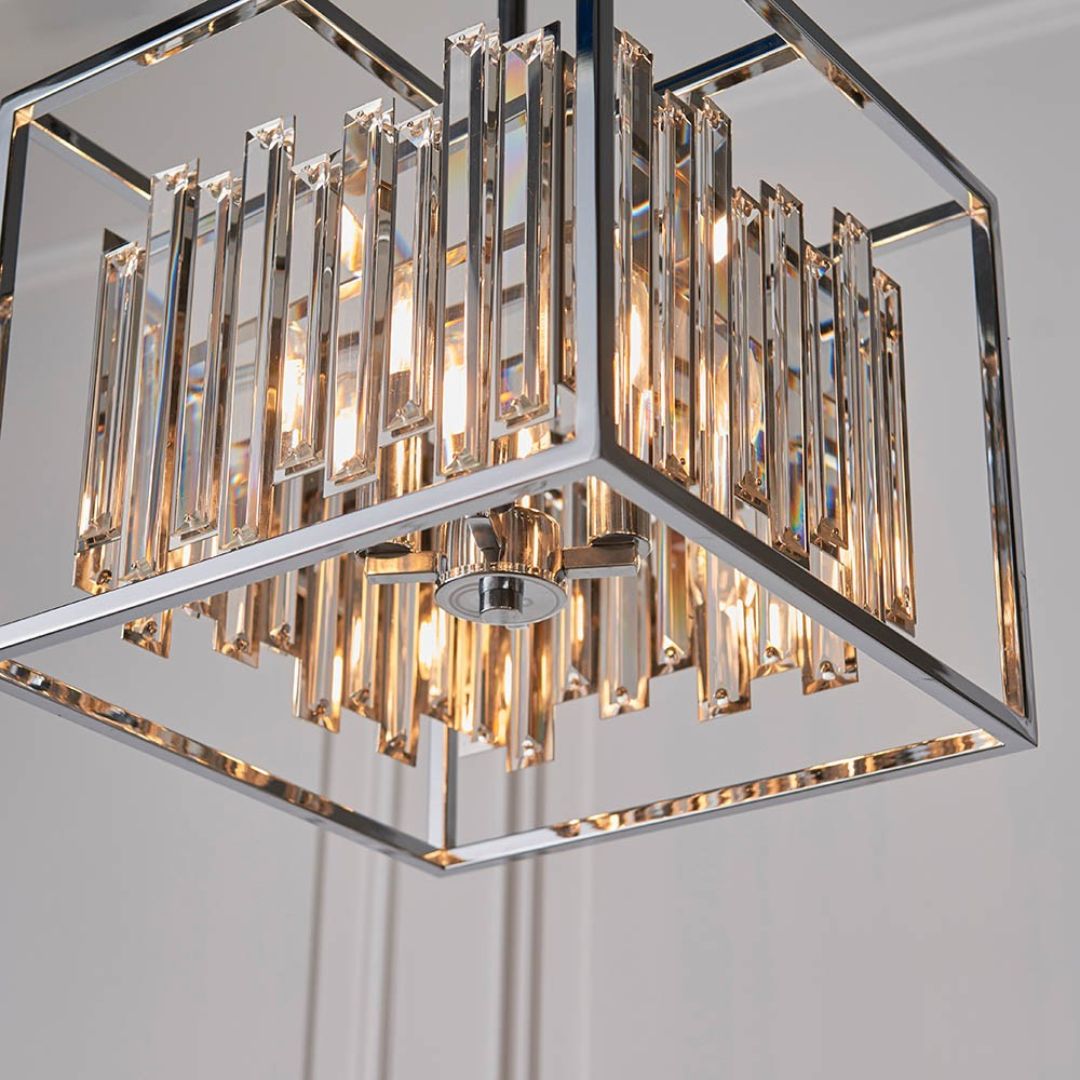 Acadia Polished Chrome and Crystal 4 Light Pendant Ceiling Light