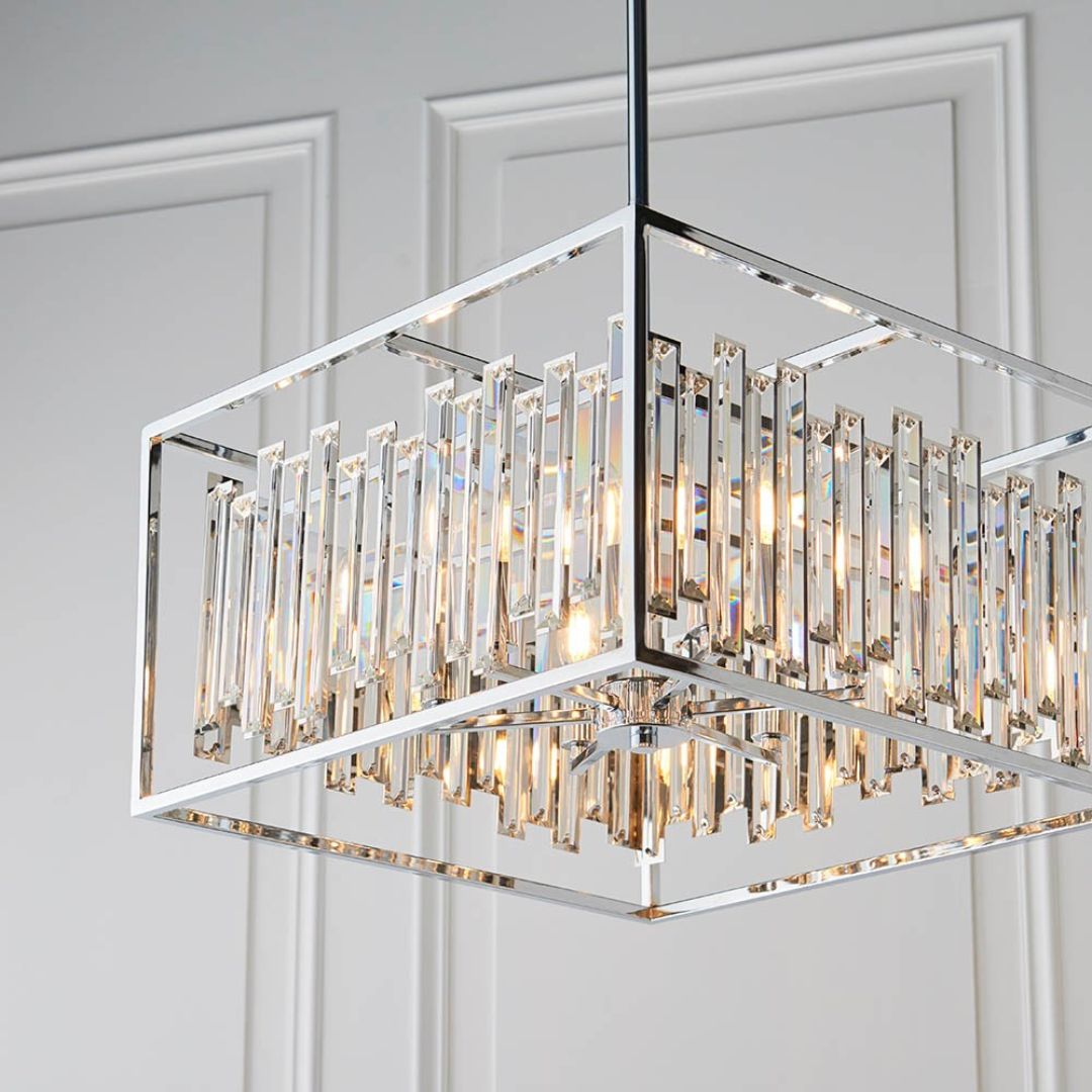 Acadia Polished Chrome and Crystal 6 Light Pendant Ceiling Light