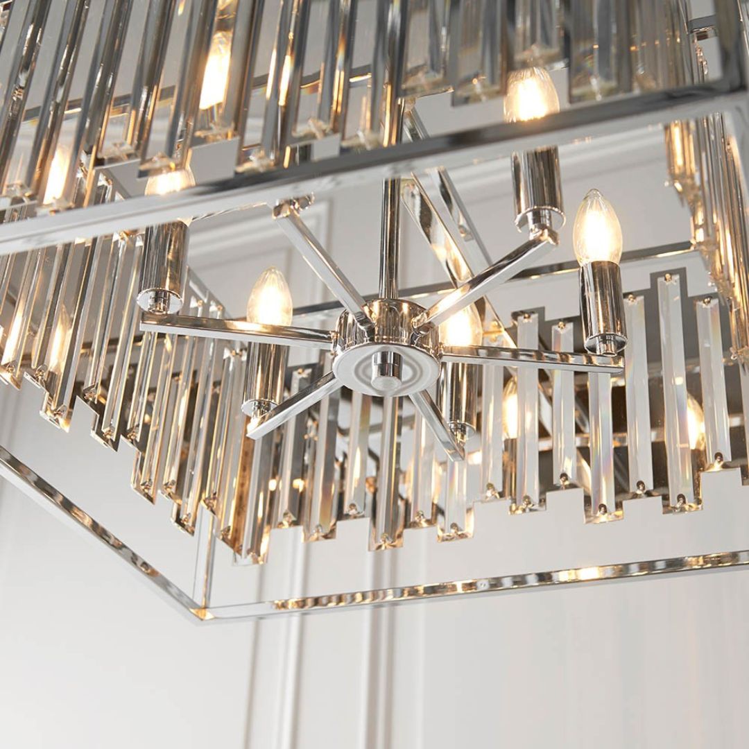 Acadia Polished Chrome and Crystal 6 Light Pendant Ceiling Light