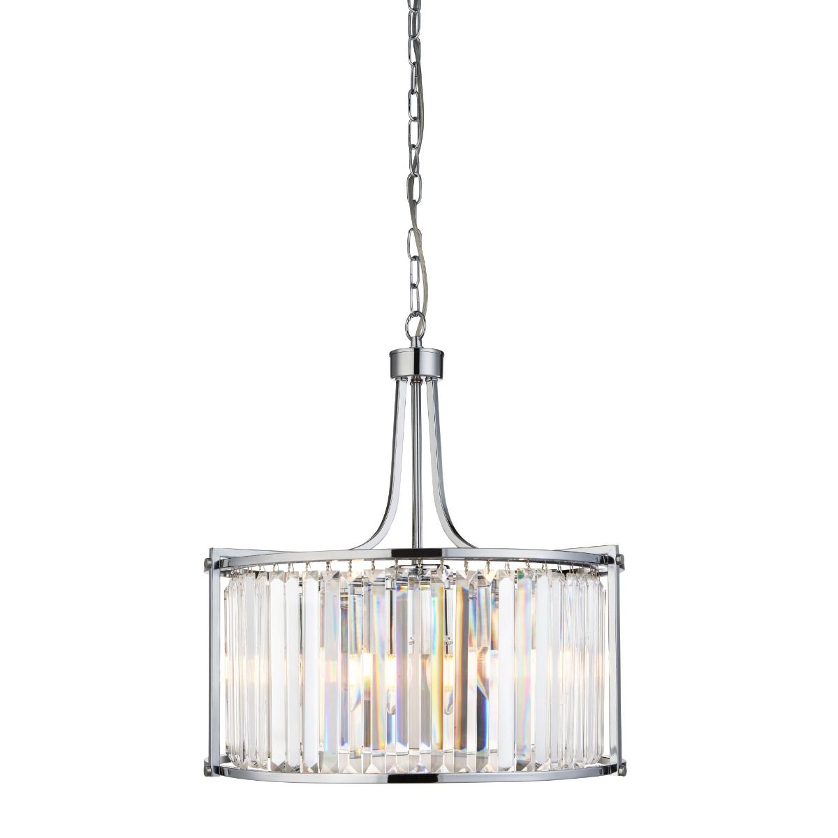 Victoria 5 Light Polished Chrome and Crystal Drum Ceiling Light Pendant