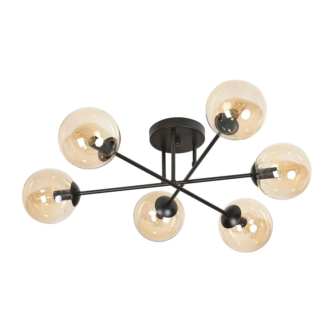 Brendi 6 Light Semi Flush Black & Amber