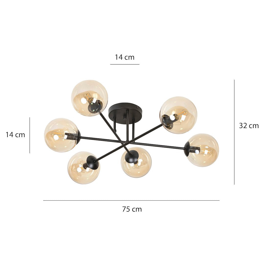 Brendi 6 Light Semi Flush Black & Amber