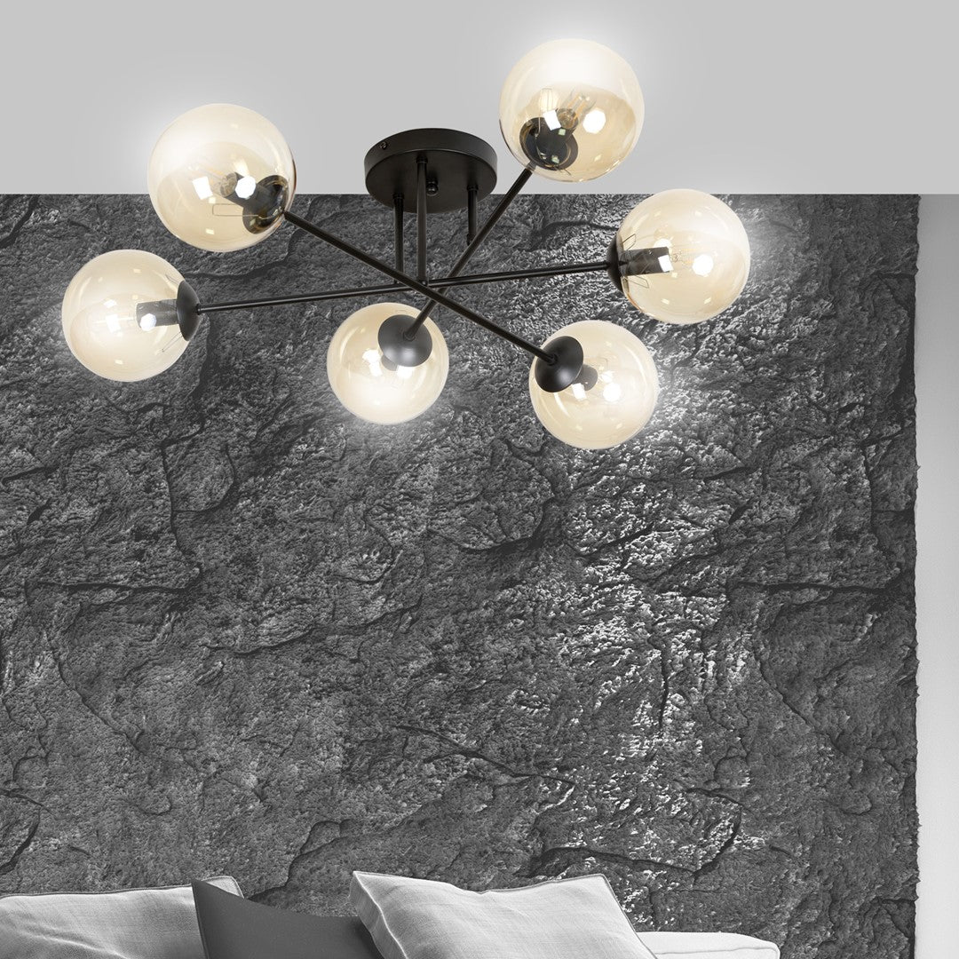 Brendi 6 Light Semi Flush Black & Amber
