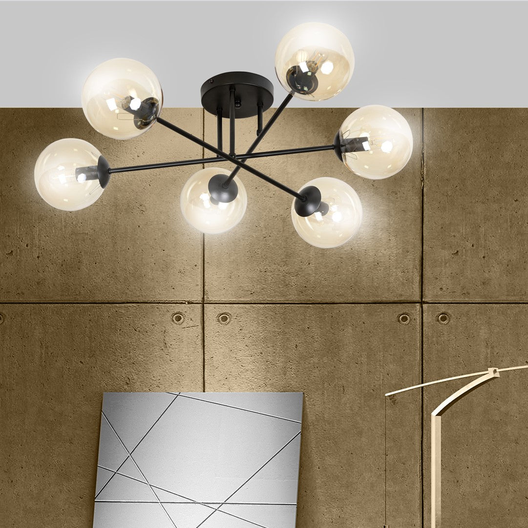 Brendi 6 Light Semi Flush Black & Amber