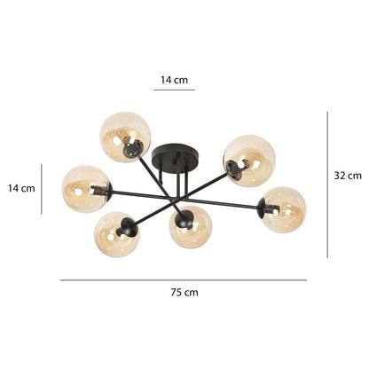 Brendi 6 Light Semi Flush Black & Amber