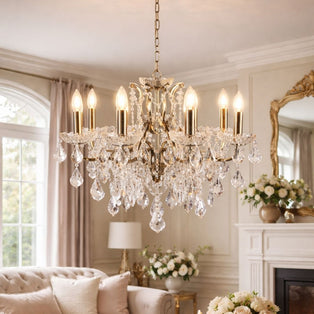 Paris 8 Light Antique Brass Crystal Chandelier Ceiling Light
