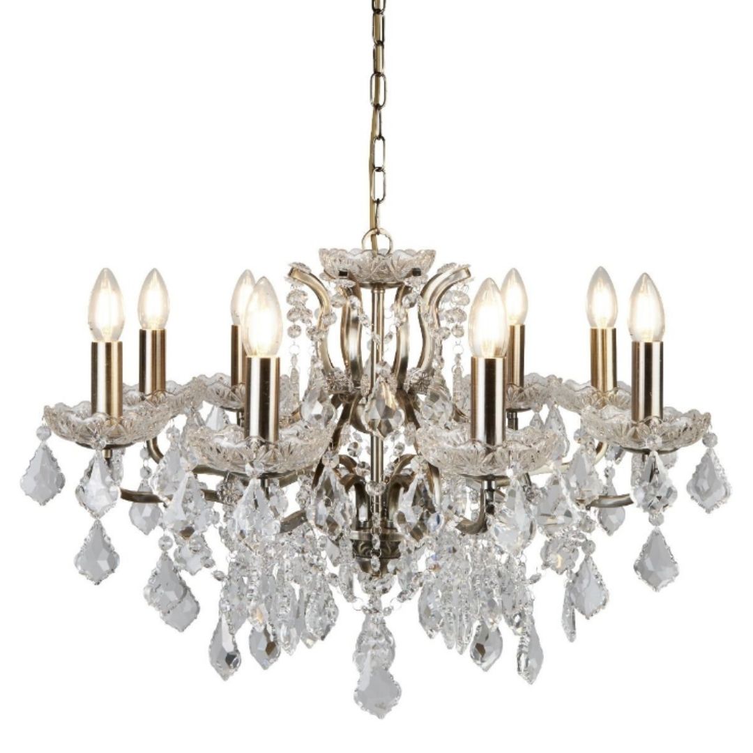 Paris 8 Light Antique Brass Crystal Chandelier Ceiling Light