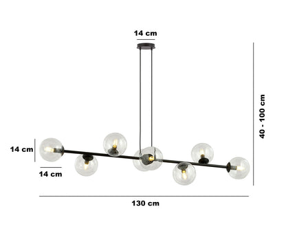 Rossi 8 Light Pendant Black & Clear