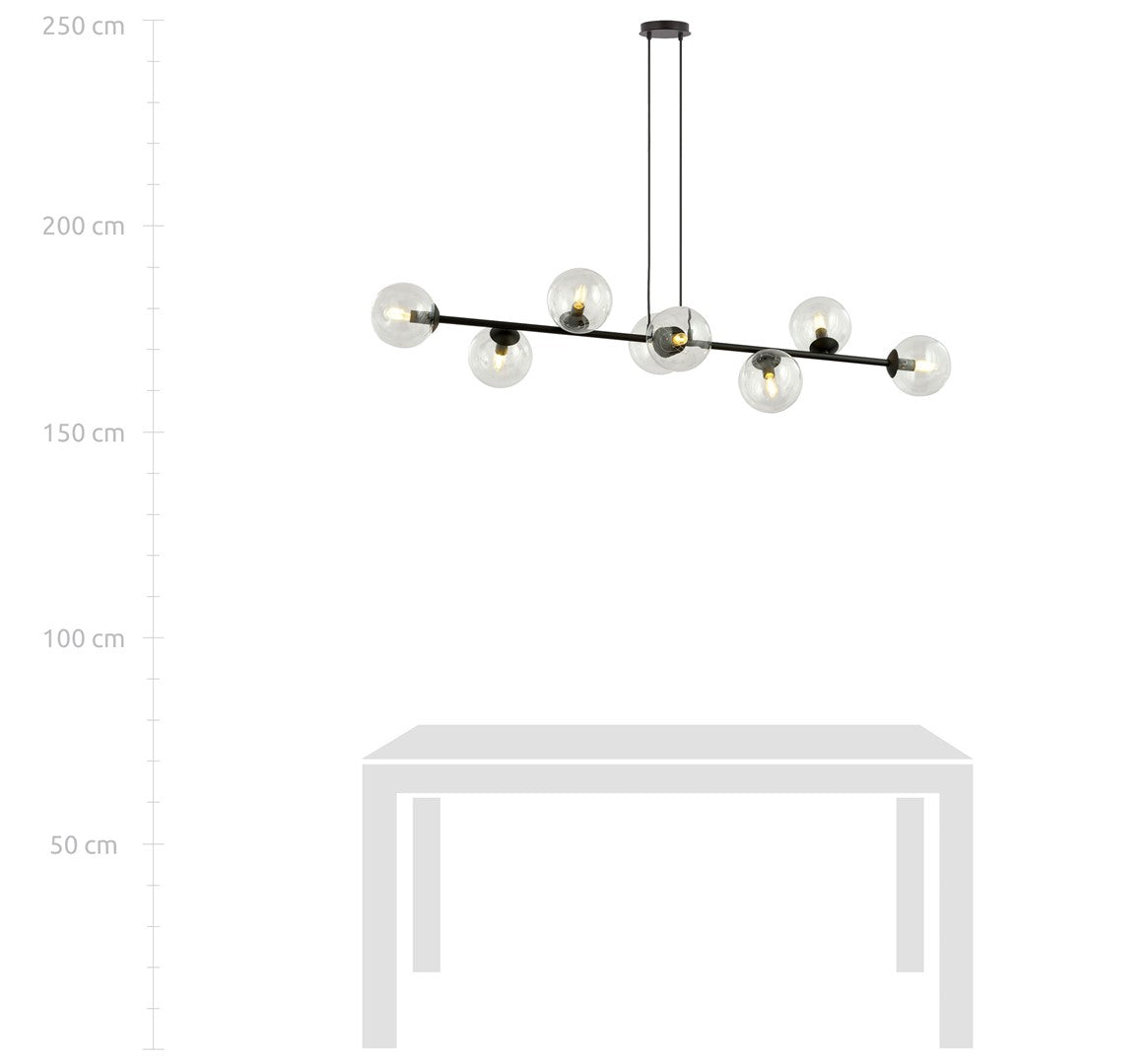 Rossi 8 Light Pendant Black & Clear
