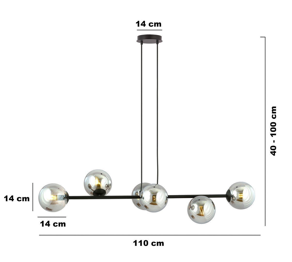 Rossi 6 Light Pendant Black & Graphite