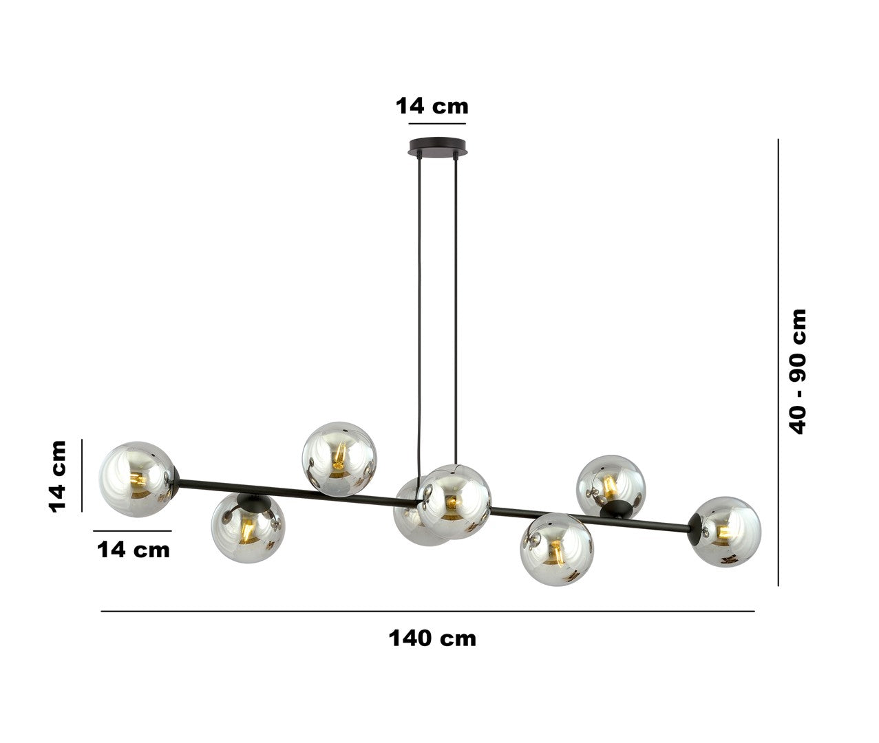 Rossi 8 Light Pendant Black & Graphite
