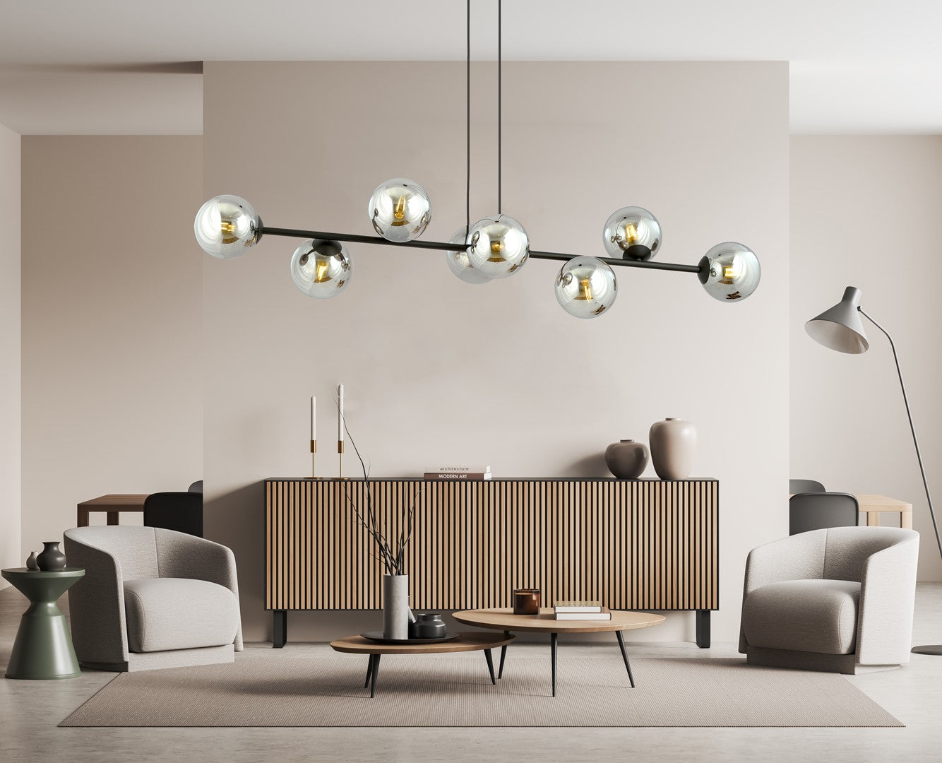 Rossi 8 Light Pendant Black & Graphite