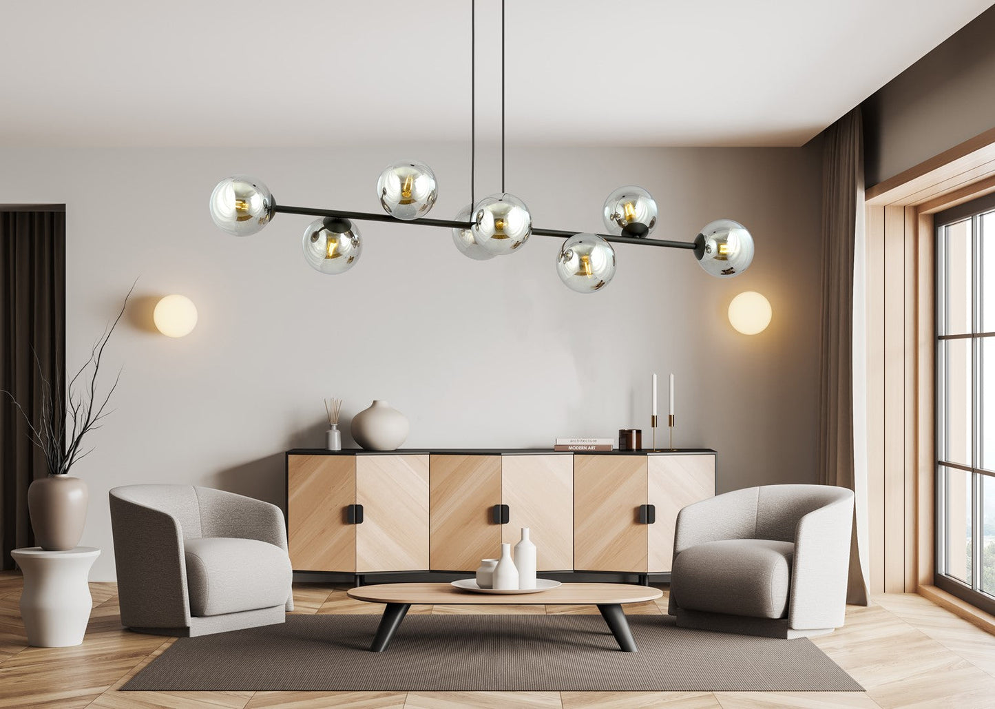Rossi 8 Light Pendant Black & Graphite