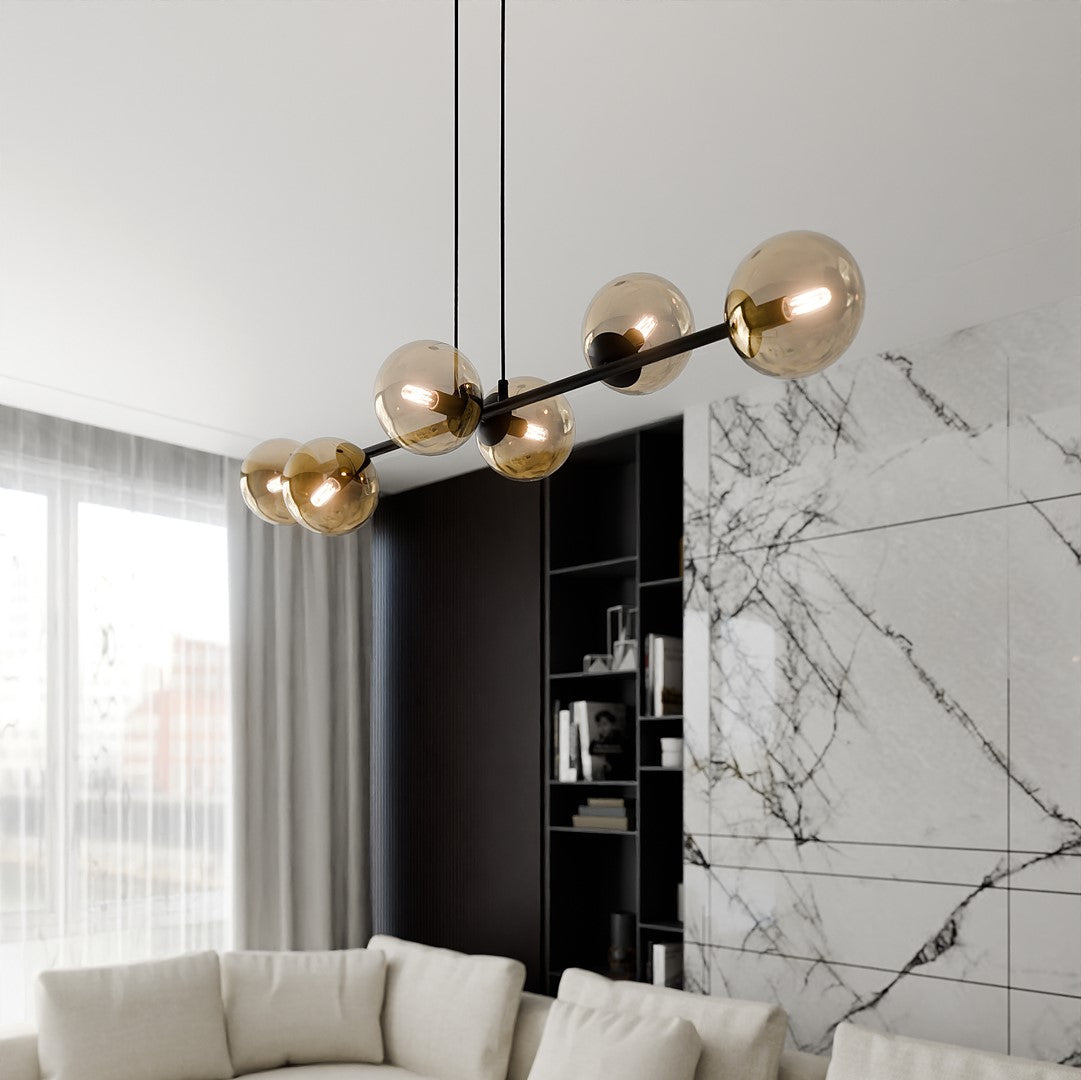 Rossi 6 Light Pendant Black & Amber