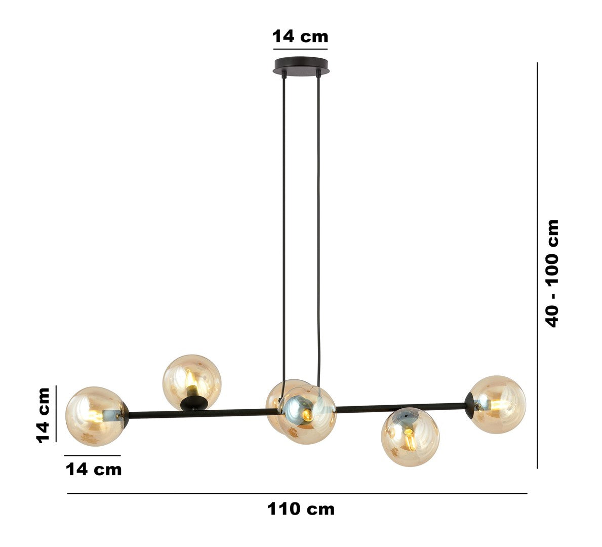 Rossi 6 Light Pendant Black & Amber