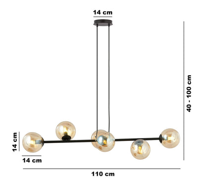 Rossi 6 Light Pendant Black & Amber