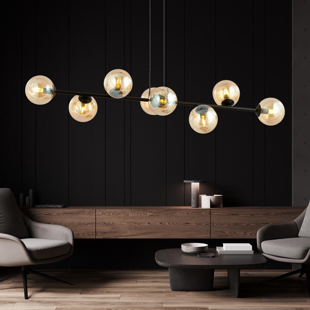 Rossi 8 Light Pendant Black & Amber