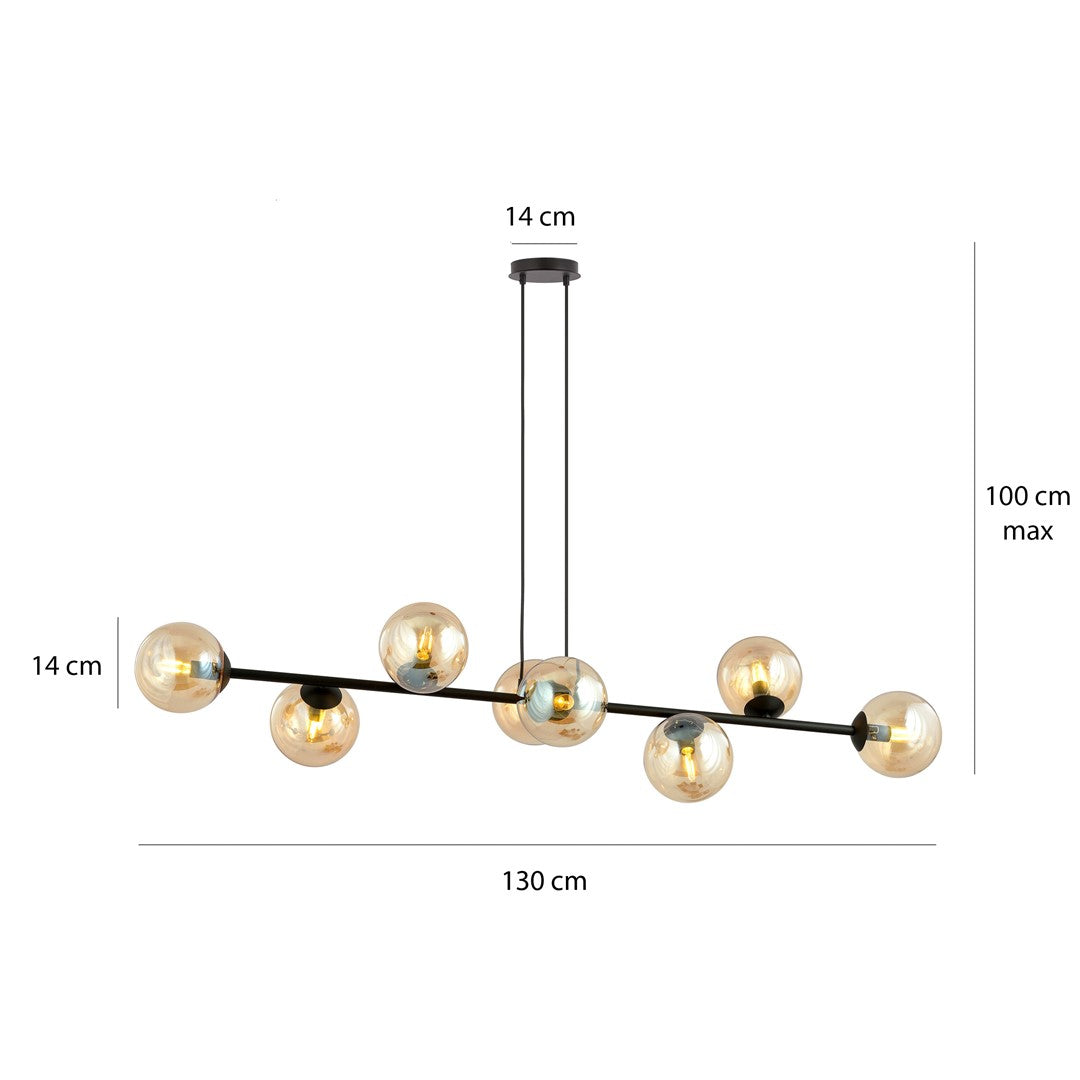 Rossi 8 Light Pendant Black & Amber