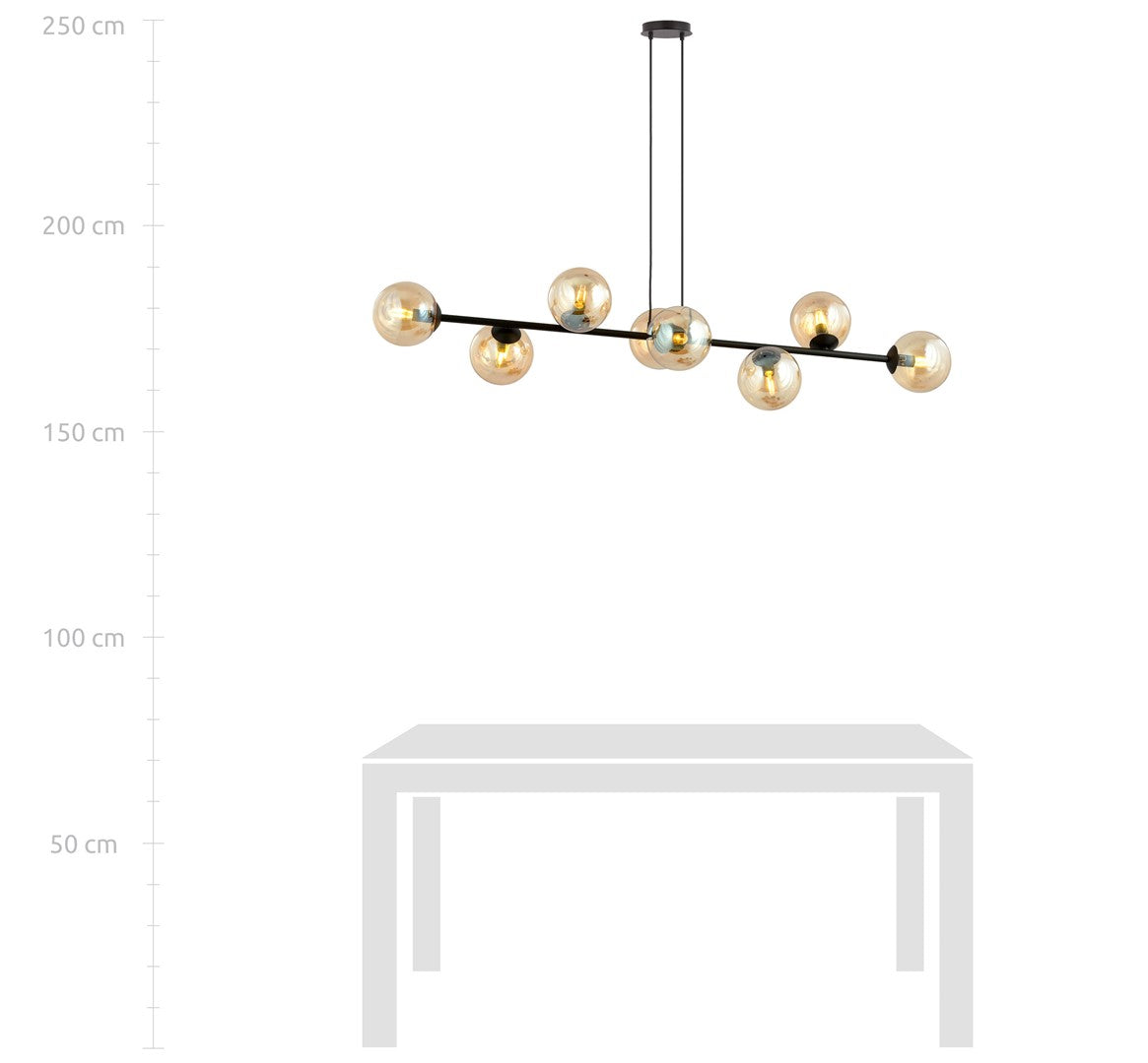 Rossi 8 Light Pendant Black & Amber