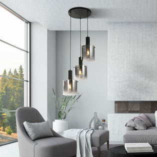 Sweden 3 Light Black & Smoked Glass Pendant Ceiling Light