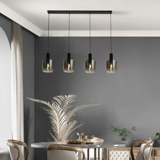Sweden 4 Light Black & Smoked Glass Pendant Bar